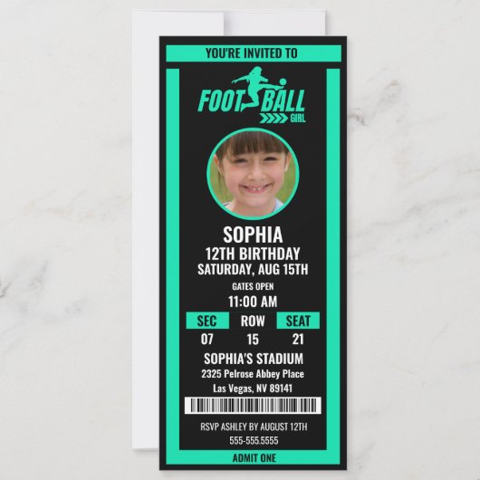 Green Black Football Ticket Birthday Photo Kaart (Voorkant)