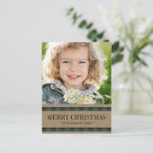 Green Black Gingham Kraft Merry-kerstfoto Briefkaart (Staand voorkant)