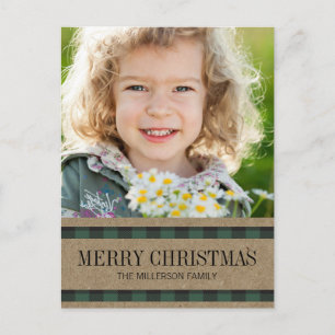 Green Black Gingham Kraft Merry-kerstfoto Briefkaart