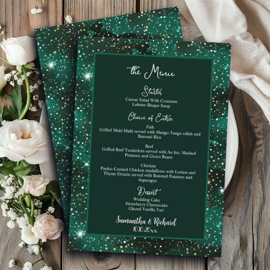 Green Black Glitter 5x7" Wedding Menu