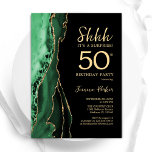 Green Black Gold Agaat Surprise 50e verjaardag Kaart<br><div class="desc">Emerald groen,  zwart en goud agaat verrassing 50e verjaardag uitnodiging. Elegant modern design met groene waterverf agaat marmeren geode achtergrond,  faux glitter goud en typografie script lettertype. Trendy uitnodigingskaart perfect voor een stijlvol vrouwenfeest. Gedrukte Zazzle-uitnodigingen of direct downloadbare digitale afdrukbare sjabloon.</div>