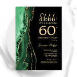 Green Black Gold Agaat Surprise 60e verjaardag Kaart<br><div class="desc">Smaragdgroene,  zwarte en gouden agaat verrassing 60e verjaardag uitnodiging. Elegant modern design met groene waterverf agaat marmeren geode achtergrond,  faux glitter goud en typografie script lettertype. Trendy uitnodigingskaart perfect voor een stijlvol vrouwenfeest. Gedrukte Zazzle-uitnodigingen of direct downloadbare digitale afdrukbare sjabloon.</div>