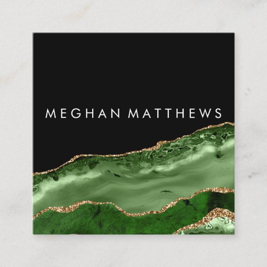 Green Black Gold Glitter Agate Beauty Stylist Vierkante Visitekaartje (Voorkant)