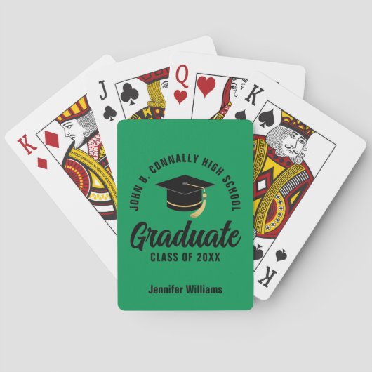 Green Black Graduate Custom Graduation Pokerkaarten (Achterkant)
