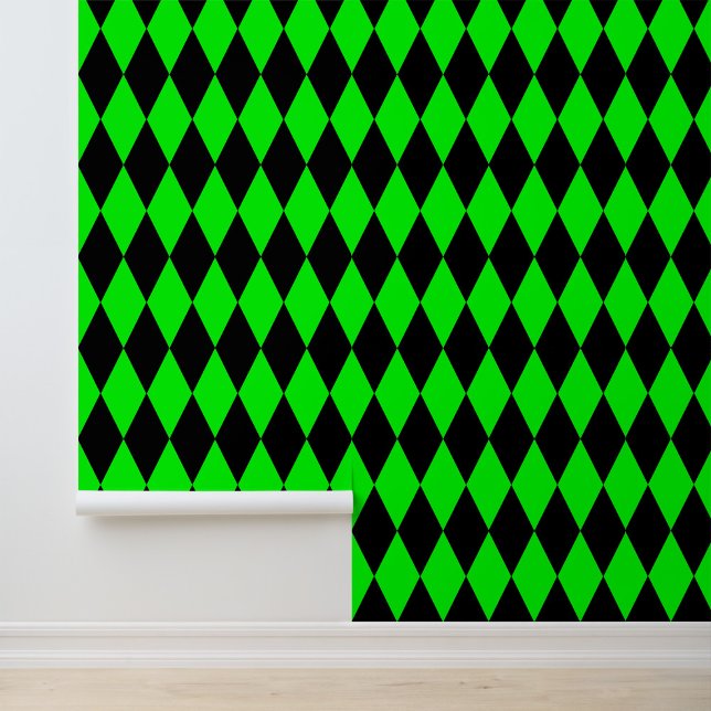 Green Black Harlequin Diamonds Checkers Design  Behang (Creator heeft geüpload)