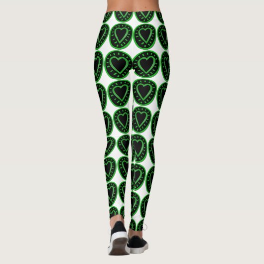 Green Black Hearts White leggings (Achterkant)