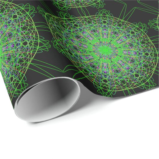 Green Black Kaleidoscope Mandala Art Cadeaupapier (Rol Hoek)