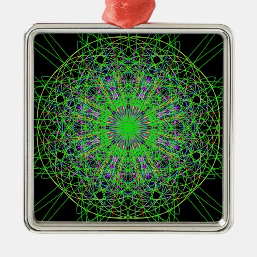 Green Black Kaleidoscope Mandala Art Metalen Ornament (Voorkant)