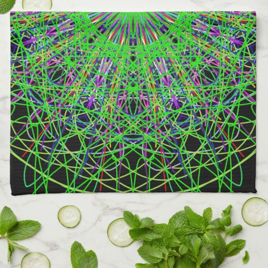 Green Black Kaleidoscope Mandala Art Theedoek (Gevouwen)