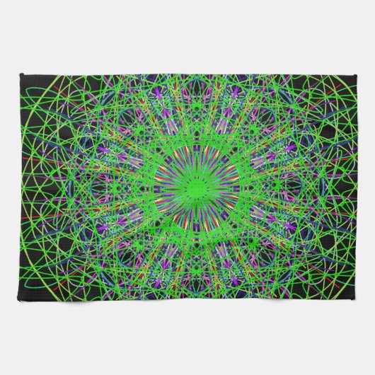 Green Black Kaleidoscope Mandala Art Theedoek (Horizontaal)