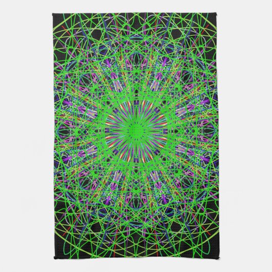 Green Black Kaleidoscope Mandala Art Theedoek (Verticaal)
