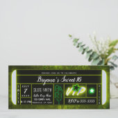 Green & Black Light Glow Birthday Party Ticket Kaart (Staand voorkant)