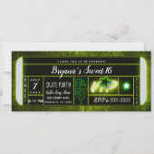Green & Black Light Glow Birthday Party Ticket Kaart (Voorkant)
