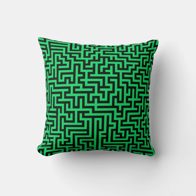 Green Black Maze Lines Kussen (Voorkant)