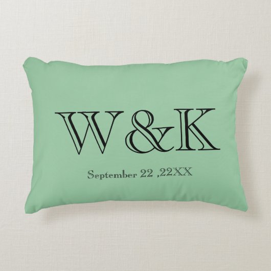 Green & black monogram wedding keepsake  accent kussen (Voorkant)