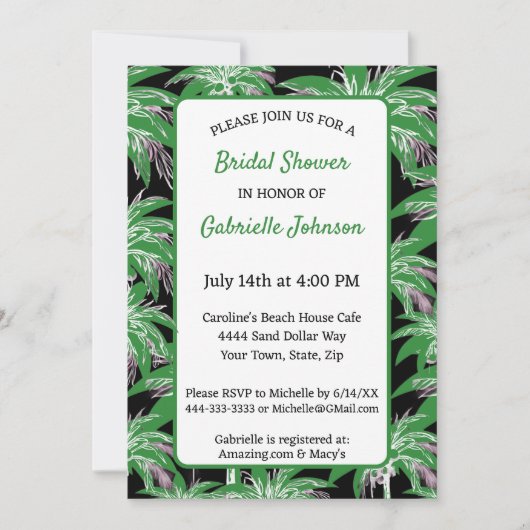 Green Black Palm Tree Modern Summer Shower Party Kaart (Voorkant)