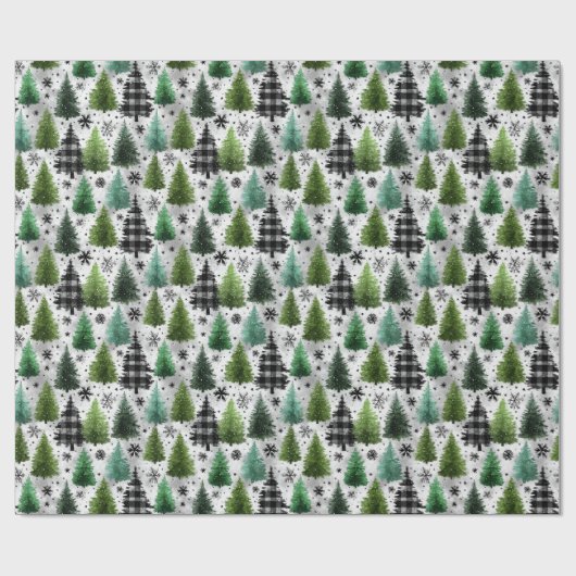 Green, Black Plaid & Houndstooth Christmas Pattern Cadeaupapier (Vlak)