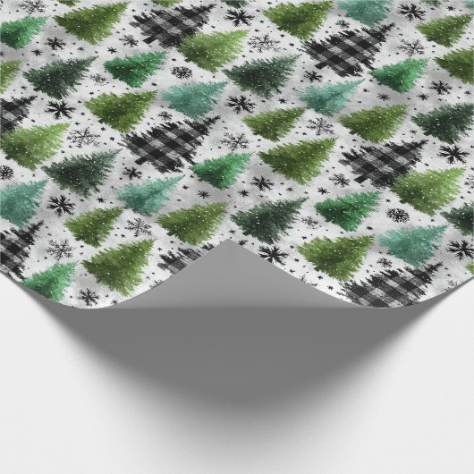 Green, Black Plaid & Houndstooth Christmas Pattern Cadeaupapier (Hoek)