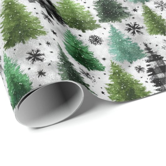 Green, Black Plaid & Houndstooth Christmas Pattern Cadeaupapier (Rol Hoek)