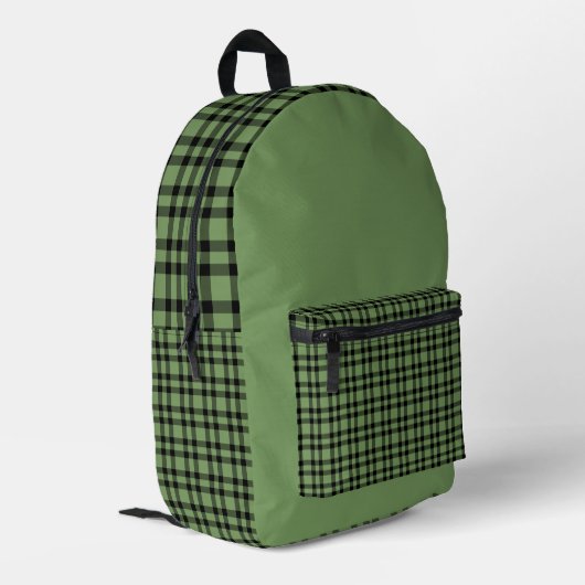 Green Black Plaid Pattern Bedrukte Rugzak (Achterkant Hoek Links)
