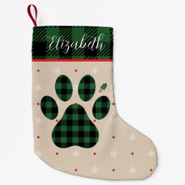 Green Black Plaid Paw Print Personalized Pet Kleine Kerstsok