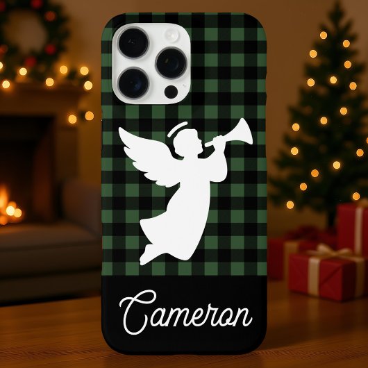 Green & Black Plaid with Angel Custom Name Case-Mate iPhone Case