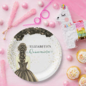 Green & Black Quinceañera Custom Paper Plat Papieren Bordje (Feest)