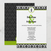 Green & Black Renaissance Damask Wedding Invite Kaart (Voorkant / Achterkant)