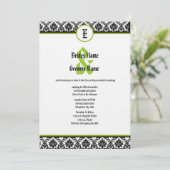 Green & Black Renaissance Damask Wedding Invite Kaart (Staand voorkant)