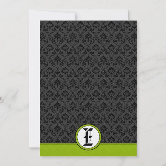 Green & Black Renaissance Damask Wedding Invite Kaart (Achterkant)