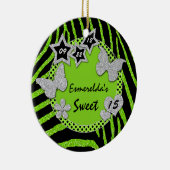 Green Black Silver Zebra Sweet 15 Photo Ornament (Rechts)