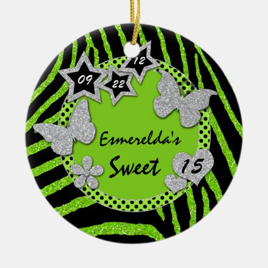 Green Black Silver Zebra Sweet 15 Photo Ornament (Voorkant)