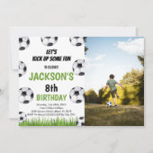 Green Black Soccer Birthday Invitations met foto Kaart (Voorkant)
