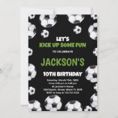 Green Black Soccer Birthday-uitnodigingen Kaart (Voorkant)
