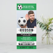 Green Black Soccer Ticket Birthday Party Foto Kaart (Staand voorkant)