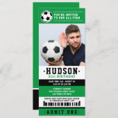 Green Black Soccer Ticket Birthday Party Foto Kaart (Voorkant / Achterkant)