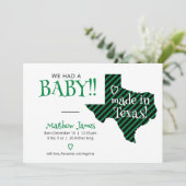 Green/Black Striped Made in Texas Photo Baby Aankondiging (Staand voorkant)