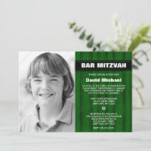 Green Black Stripes Photo Bar Mitzvah-uitnodiginge Kaart (Staand voorkant)