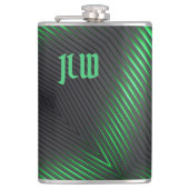 Green Black Stripes Techno Abstract met Initialen Heupfles (Voorkant)