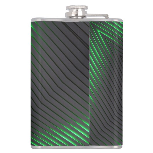 Green Black Stripes Techno Abstract met Initialen Heupfles (Achterkant)