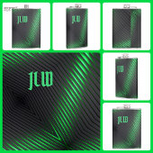 Green Black Stripes Techno Abstract met Initialen Heupfles