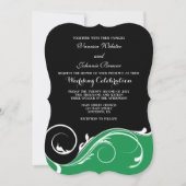 Green Black Swirl Bracket Wedding Invites Kaart (Voorkant)