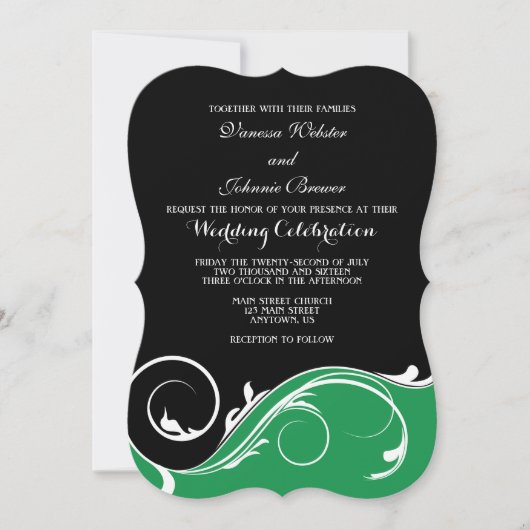 Green Black Swirl Bracket Wedding Invites Kaart (Voorkant)