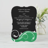 Green Black Swirl Bracket Wedding Invites Kaart (Staand voorkant)