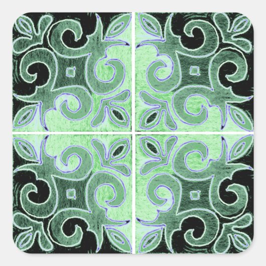 Green Black Swirl geïnspireerd door de Portugese A Vierkante Sticker (Voorkant)