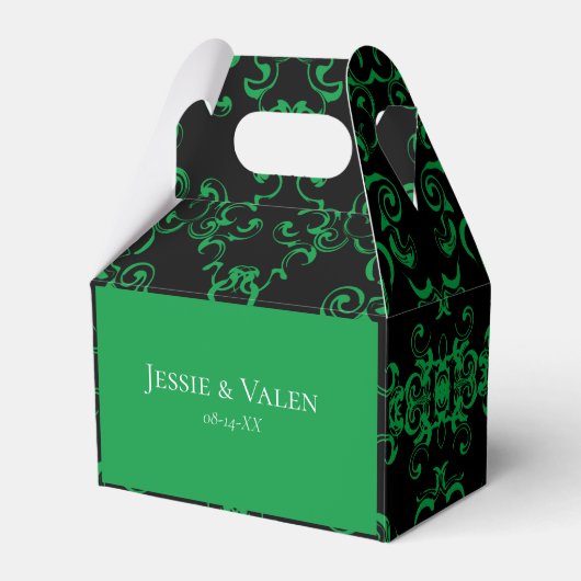 Green Black Swirl Wedding Bedankdoosjes (Voorkant Zijde)
