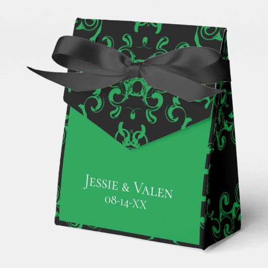 Green Black Swirl Wedding Bedankdoosjes (Voorkant Zijde)