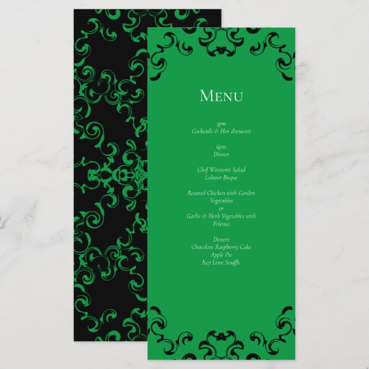 Green Black Swirl Wedding Menu (Voorkant / Achterkant)