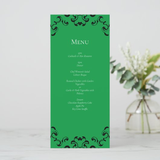 Green Black Swirl Wedding Menu (Staand voorkant)