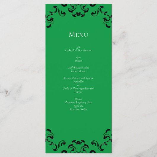 Green Black Swirl Wedding Menu (Voorkant)